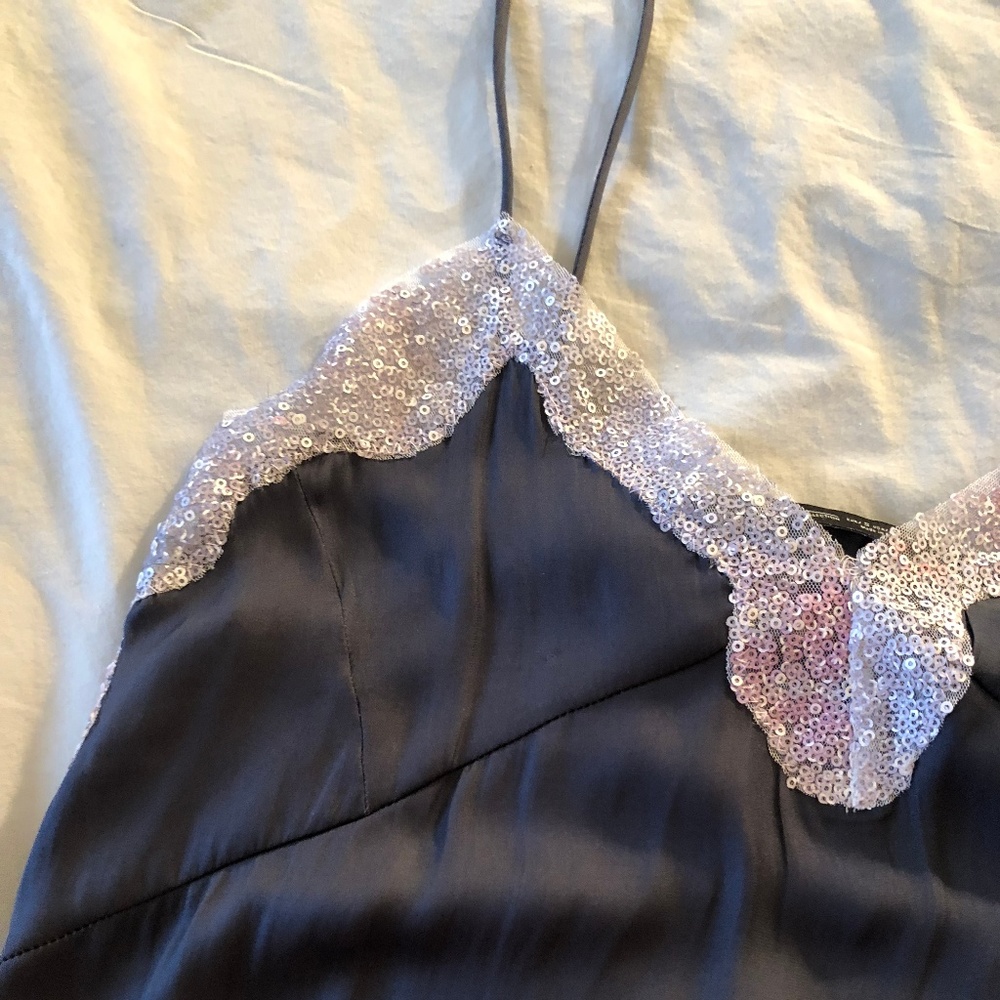 Zara Indigo Sequins Embroidered Cami